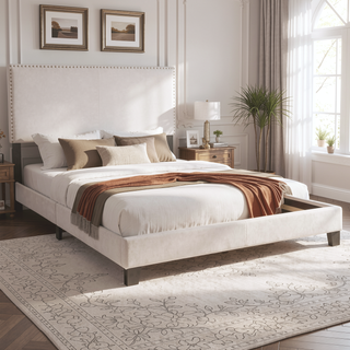 Sunvega Full Bed with Nailhead Trim and Solid Wood Legs in Modern Black Finish