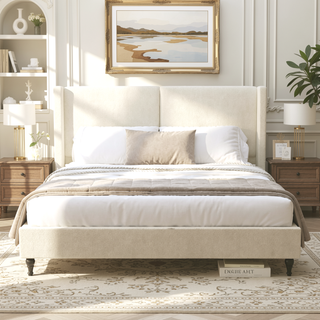 Sunvega King Size Bed Frame with High Back Upholstered Headboard and Boucle Fabric