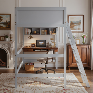 Sunvega Solid Wood Twin Size Loft Bed with Ladder and Guard Rails for Safety