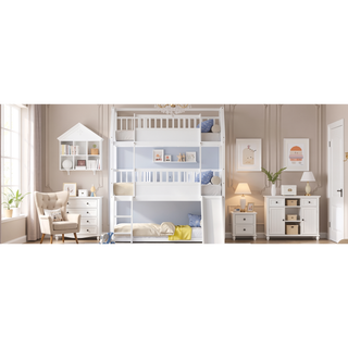 Sunvega House Bunk Bed with Convertible Slide and Ladder for Child Safety