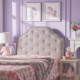 Sunvega Modern Button Tufted Upholstered Headboard with Nailhead Trim and Adjustable Legs