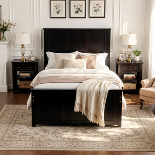 Sunvega Twin Size Platform Bed with Trundle in Espresso Made of Solid Wood