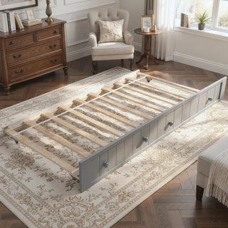 Sunvega Twin Wooden Daybed with Trundle Sofa Bed for Bedroom Living Room Gray