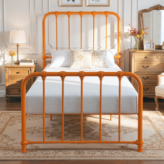 Sunvega Orange Finished Metal Twin Platform Bed Frame Ships in One Box