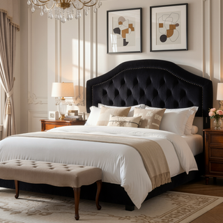 Sunvega Queen Size Upholstered Headboard with Tufted Diamond Stitch and Nailhead Trim
