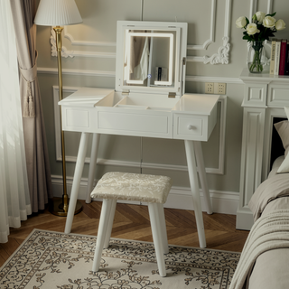 Sunvega Makeup Vanity Desk Set with Large LED Light Mirror and Storage Drawers