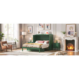 Sunvega Green Full Size Murphy Bed with Large Drawers for Smart Space Utilization