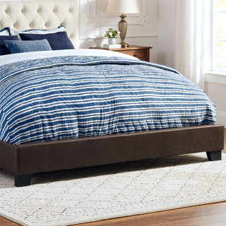Sunvega Low Profile Leatherette Upholstered Twin Panel Bed with Stitched Details