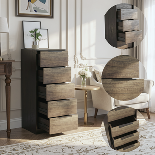 Sunvega White Pine Modern 5 Drawer Vertical Dresser for Narrow Spaces