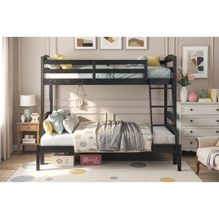Sunvega Twin over Twin Bunk Bed with Guard Rails in Black Finish