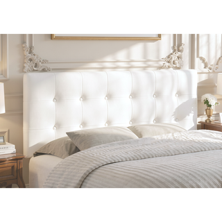 Sunvega Button Tufted Upholstered Headboard in White Leather Look Fabric