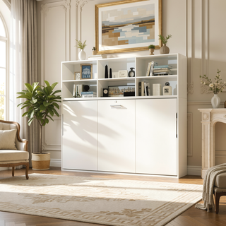 Sunvega Modern White Twin Size Murphy Bed with Shelf Storage for Bedroom