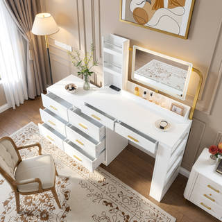 Sunvega Modern White 8-Drawer Dresser with Golden Handles for Bedroom Storage
