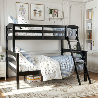 Sunvega Twin Over Full Wood Bunk Bed Frame Converts to Two Separate Beds