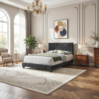 Sunvega Elegant Transitional Black Full Bed Frame For Restful Sleep