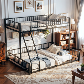 Sunvega Heavy Duty Twin XL over Queen Metal Bunk Bed Frame with Safety Guardrails
