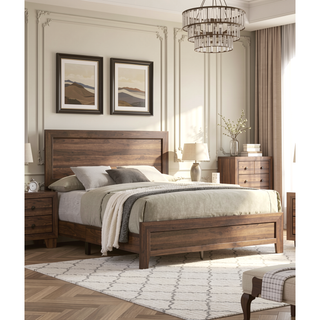 Sunvega Brown Cherry Finish Contemporary Fabric Panel Bed in One Box
