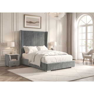 Sunvega Contemporary White Fur Chenille Fabric Mattress Ready Queen Size Bed