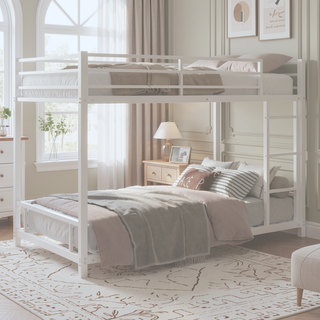 Sunvega Sturdy Metal Twin over Twin Bunk Bed with Safety Guardrail and Noise Reduced