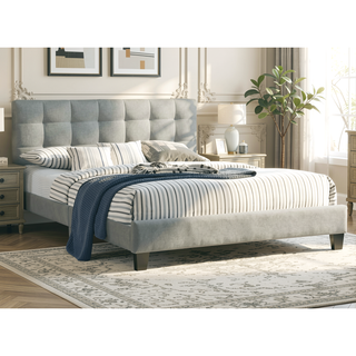 Sunvega Modern Light Gray Upholstered Tufted Headboard California King Platform Bed