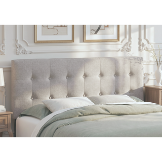 Sunvega Queen Size Upholstered Headboard in Grey Linen Look Fabric