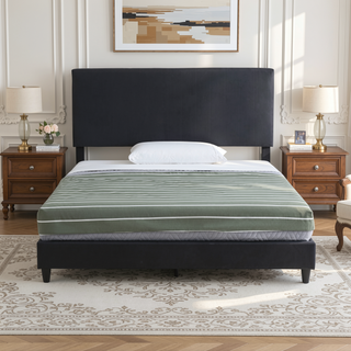 Sunvega King Size Upholstered Faux Leather Platform Bed with Low Profile Design