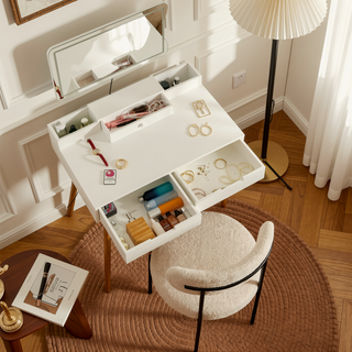 Sunvega 31.5 inch White Vanity Desk with Removable LED Mirror and 2 Drawers for Bedroom