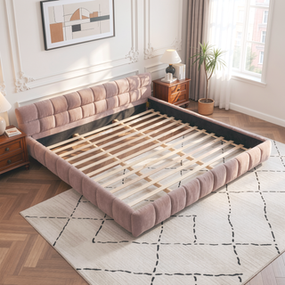 Sunvega Grounded California King Upholstered Bed Frame with Soft Chenille Fabric Headboard