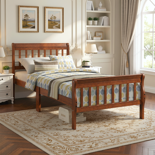 Sunvega Twin Sleigh Bed Frame with Headboard and Footboard for Living Room