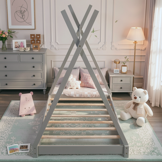 Sunvega Twin Size House Platform Bed with Triangle Structure in Gray