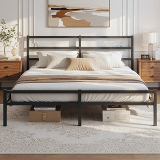 Sunvega Metal Platform Bed Frame with Headboard for Modern Bedroom No Box Spring