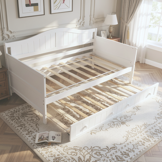 Sunvega Twin Wooden Daybed with Trundle Sofa Bed for Bedroom Living Room Gray