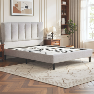 Sunvega Modern Channel Tufted Linen Upholstered Full Size Platform Bed Frame