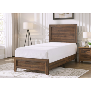 Sunvega Brown Cherry Finish Contemporary Fabric Panel Bed in One Box