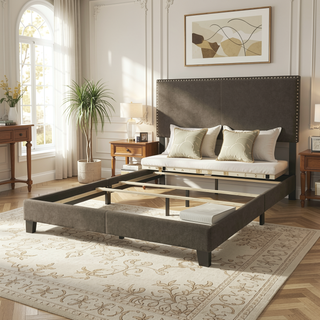 Sunvega Full Bed with Nailhead Trim and Solid Wood Legs in Modern Black Finish