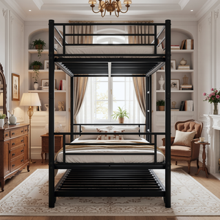Sunvega Twin Metal Bunk Bed with Trundle Ladder and Full-Length Guardrail