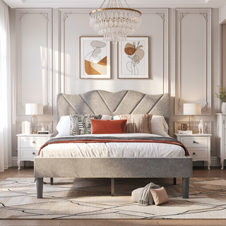 Sunvega Upholstered Platform Bed with Padded Headboard and EVA Mute Bars