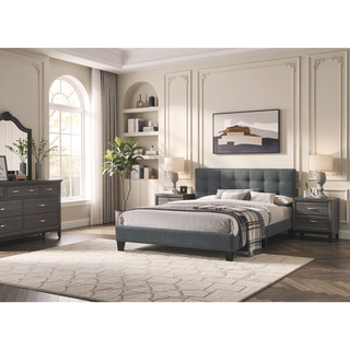 Sunvega Modern Light Gray Upholstered Tufted Headboard California King Platform Bed