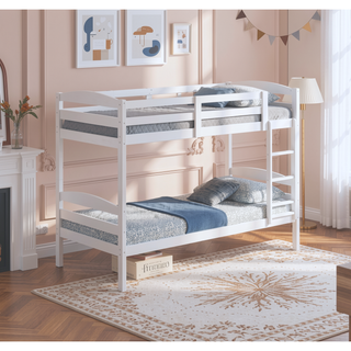 Sunvega Twin Over Twin Transitional Bunk Bed with Arch Slat Design White Finish