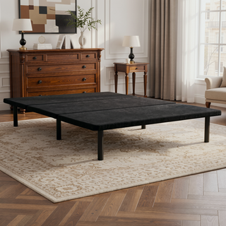 Sunvega Sleek Black Upholstered Twin Platform Bed Base with Ample Underbed Storage