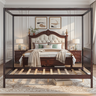 Sunvega Queen Size Canopy Platform Bed with Headboard and Footboard and Storage Space