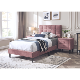 Sunvega Twin Bed with Adjustable Headboard and Soft Brushed Linen Fabric