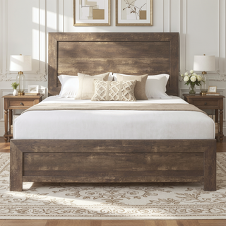 Sunvega Rustic Brown Finish Full Size Panel Bed with Headboard and Footboard