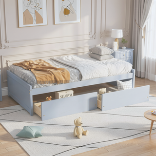 Sunvega Twin Size Bed with 2 Drawers and Wheels for Spacious Storage