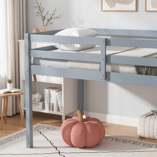Sunvega Espresso Rubber Wood Low Height Loft Bed with Ladder for Bedroom