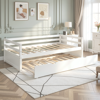 Sunvega Twin Size Daybed with Hideaway Trundle Bed and Sturdy Solid Wood Frame