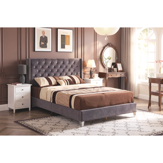 Sunvega Chic Gray Queen Upholstered Bed with Padded Headboard and Sturdy Frame