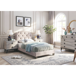 Sunvega European Style Light Brown Burlap Button Tufted Headboard with Support Legs