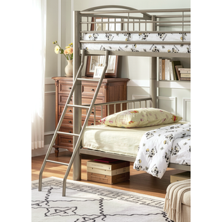 Sunvega Contemporary Metallic Gold Twin Over Twin Full Metal Bunk Bed with Movable Ladder