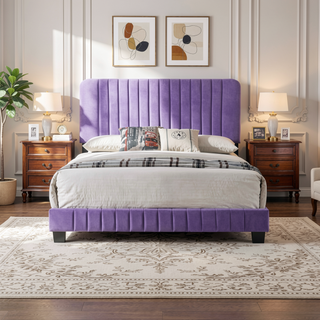 Sunvega Full Bed with Chic Tufted Headboard and Vibrant Blue Hue in One Box